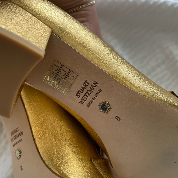 Stuart Weitzman Gold Block Heel Loafers - Picture 11 of 14